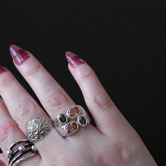 Vintage Esprit 925 Silver Ring Garnet Orange Tourmaline Chunky Statement - Picture 7 of 9